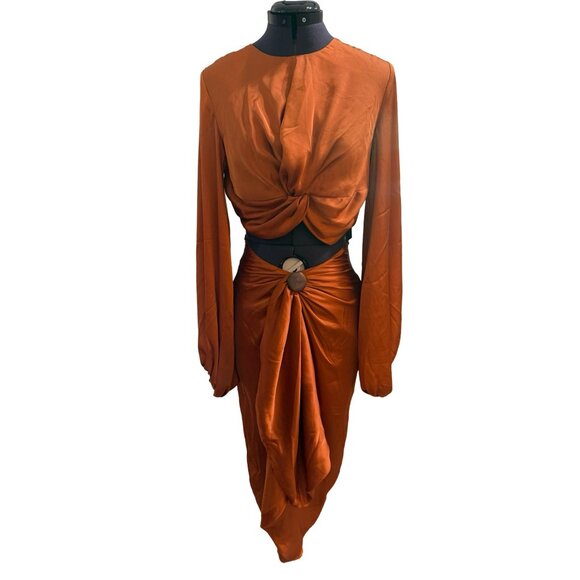NWT Andrea Iyamah‎ Behati Cropped Top & Wrap Midi Skirt Set Rust Size S - Picture 3 of 16